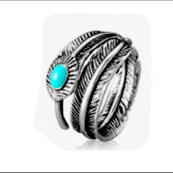 Vintage-Style Punk Turquoise Colored Stone on Leaf Silver Alloy Adjust Ring H225 - Picture 3 of 16